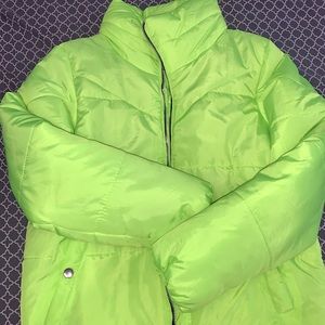 Neon green puffer jacket